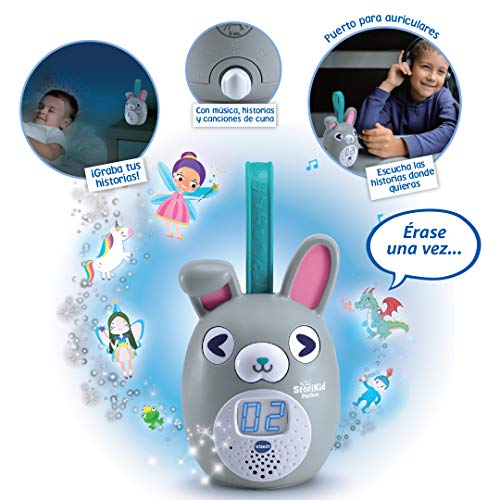 VTech StoriKid Pocket, cuentacuentos portátil para acompañar al bebé en Cualquier Lugar, Juguete +6 Meses, Graba Tus Propios Cuentos, Temporizador, Versión ESP, Color Gris (3480-613767)