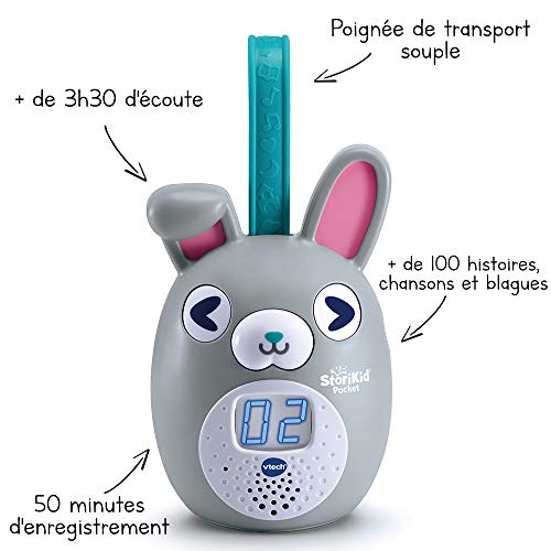 VTech StoriKid Pocket Gris - Caja de Historias portátil para niños de 3 a 8 años - Versión FR