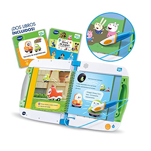 VTech VTech-123-613122 Magibook v2 Cory Bólidos, Sistema de Aprendizaje Interactivo para niños +2 años, Incluye Otro Libro de Muestra, versión ESP (3480-613122), Color