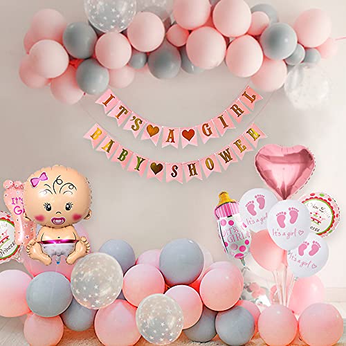 weeyin Baby Shower Decoracion Niña, Rosado Globo Nacido Bebé Adorno Baby Shower Niña, Baby Shower Banner, de Decoracion para Baby Shower Niña Globo Recién Nacido Niña Reciclado