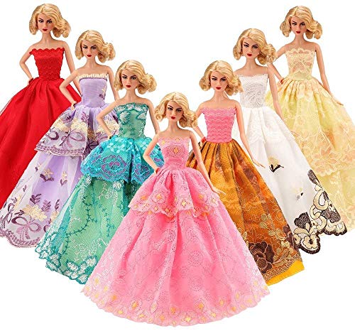 WENTS Ropa y Zapatos para Muñeca Barbie 5 Piezas Moda Vestido de Novia Grande y 10 Pares de Zapatos para Regalo Niña