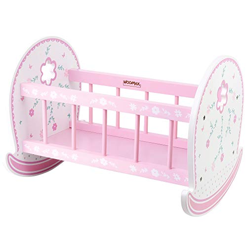 WOOMAX - Cuna de madera para muñecas WOOMAX, muñecos 30-40cm, 47,5x35x35 cm, rosa y blanco, cunita muñecas, cuna muñecas madera, reciclable, a partir de 3 años, (46474)