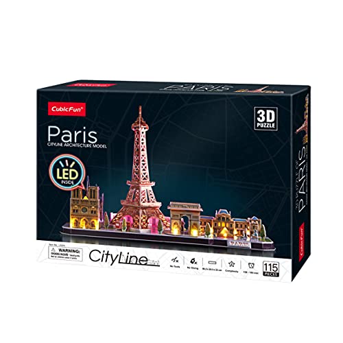 World Brands - Led Paris City Line, Torre Eiffel 3d Con Luz, Puzzle 3d Niños, Maquetas Para Montar Adultos, Rompecabezas 3d, Kit De Construcción Luminoso, Regalos Divertidos, Puzzles 3d