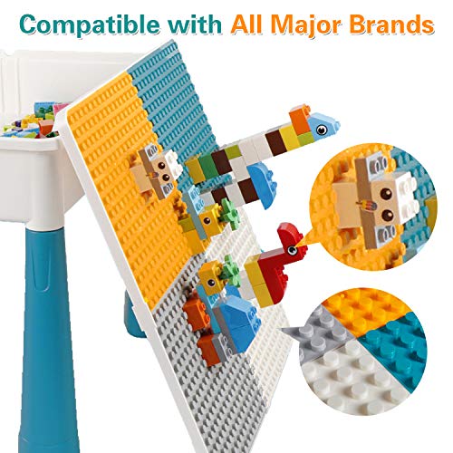 WYSWYG Mesa De Bloques para Niños, Contiene 130 Bloques de Construcción y 4 Cajas de Almacenamiento, Juguetes Educativos， 6 En 1 Mesa Plastico & Estudioparae Niños，Adecuado para Niños y Niñas.