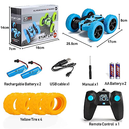Yojoloin Coches Teledirigido para Niños 6 7 8 9 10 11 12 Años,Coche Radiocontrol Coche de Juguete,4x4 Coche RC Stunt con 360° Rotación,Regalos para Niños Niñas (Azul)