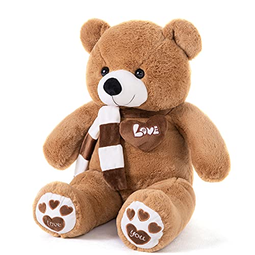 YunNasi Oso de Peluche Grande Animales de Peluche Juguetes Oso Suave con Bufanda Cojín de Felpa Teddy (Marrón Oscuro, Medio)