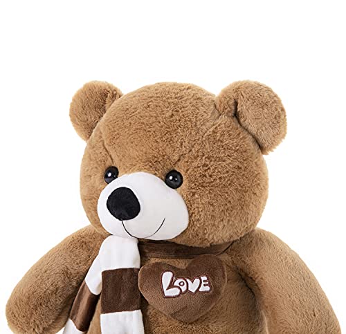 YunNasi Oso de Peluche Grande Animales de Peluche Juguetes Oso Suave con Bufanda Cojín de Felpa Teddy (Marrón Oscuro, Medio)