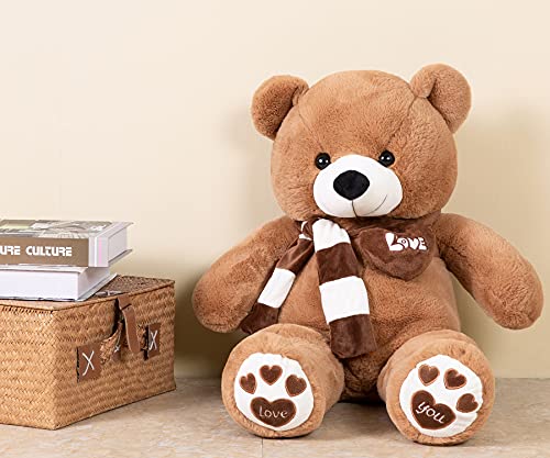 YunNasi Oso de Peluche Grande Animales de Peluche Juguetes Oso Suave con Bufanda Cojín de Felpa Teddy (Marrón Oscuro, Medio)