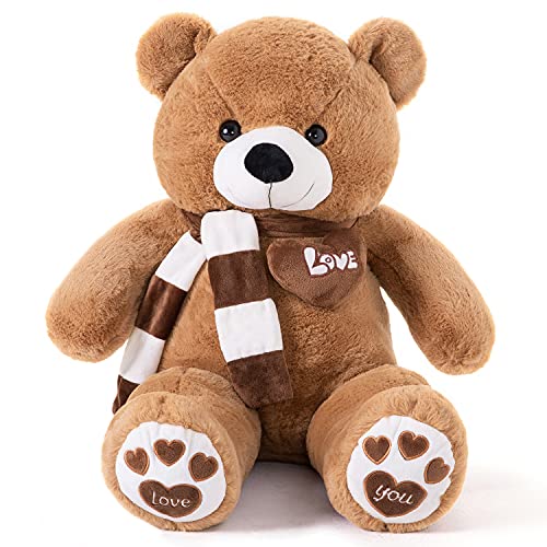 YunNasi Oso de Peluche Grande Animales de Peluche Juguetes Oso Suave con Bufanda Cojín de Felpa Teddy (Marrón Oscuro, Medio)