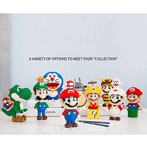 Zenghh Juego 3D Pixel bloques de juguete de color rojo pantalones vaqueros blancos Modelo Mario figura de dibujos animados verde Luigi Mario y setas Nano sistema del bloque DIY juguetes educativos Com