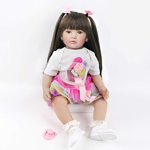 ZIYIUI Muñecas Reborn bebé 24 Pulgadas 60 cm Realista Vinilo de Silicona Suave Bebe Reborn Toddler Niña Pelo Largo Reales Recién Nacido Juguetes