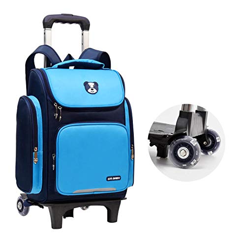 ZZLHHD Primaria Mochila Niños con Ruedas Mochilas,Mochilas Escolares con Ruedas Primaria,Se Puede Volver a Quitar, Mochila Mochila-Azul B_Dos Ruedas