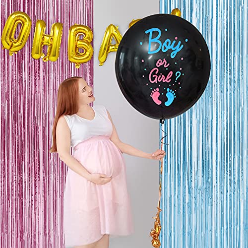 114PCS Gender Reveal Party Decoraciones de Bebé Revelación de Género para Niña Niñod con Rosa Azul Globo Guirnalda Confeti Cortina 36‘’ Boy or Girl Globo para Baby Shower Fiesta de Cumpleaños