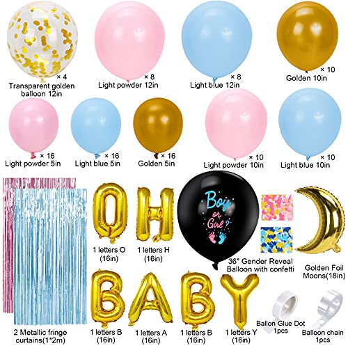 114PCS Gender Reveal Party Decoraciones de Bebé Revelación de Género para Niña Niñod con Rosa Azul Globo Guirnalda Confeti Cortina 36‘’ Boy or Girl Globo para Baby Shower Fiesta de Cumpleaños