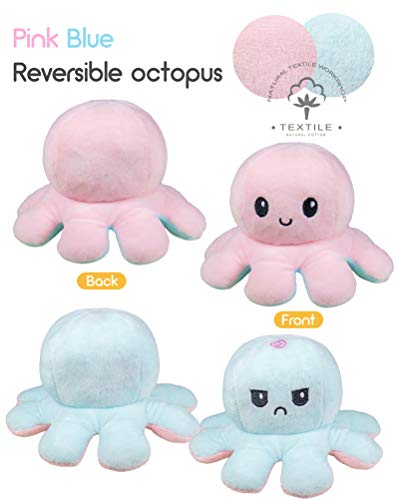 2 Piezas Octopus Reversible Peluches, TIK Tok Pulpo Doble Cara Flip Lindo Muñeca Niños Familiares Amigos Pequeño (Rosa/Azul + Colorido Rosa/Colorido Azul)