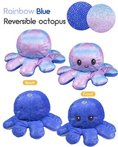 2 Piezas Octopus Reversible Peluches, TIK Tok Pulpo Doble Cara Flip Lindo Muñeca Niños Familiares Amigos Pequeño (Rosa/Azul + Colorido Rosa/Colorido Azul)