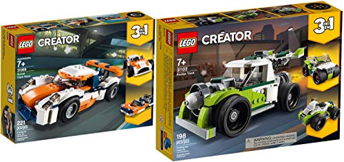 3-in-1 Juego de 2 coches de carreras Lego® Creator 31089 31103 + camión de cohetes
