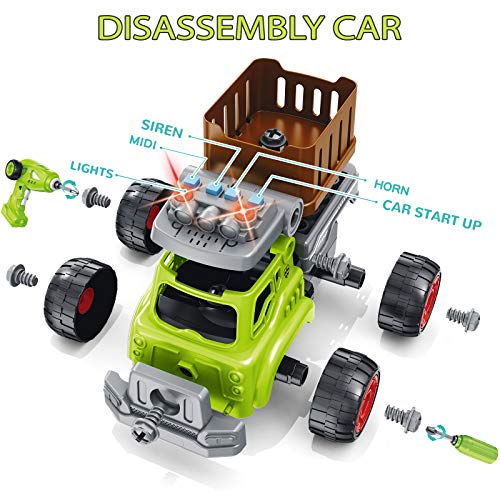 4 in 1 Desmontar y Ensamblarde Vehiculos de Granja Juguete teledirigido Tractor Juguete Excavador Juguete con Música Ligero Función Ensamblar Vehículos de Juguete Stem Regalo Niño 4 5 6 7 8 años