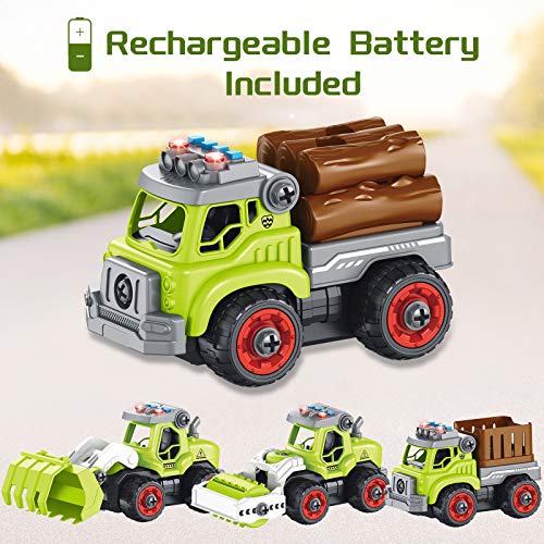 4 in 1 Desmontar y Ensamblarde Vehiculos de Granja Juguete teledirigido Tractor Juguete Excavador Juguete con Música Ligero Función Ensamblar Vehículos de Juguete Stem Regalo Niño 4 5 6 7 8 años