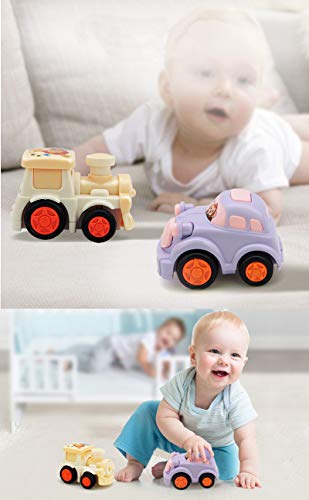 4 Unids Push and Go Cars Vehículos de Fricción de Dibujos Animados Juego de Juguete para Niños Niñas Bebés y Niños Pequeños Regalos Creativos de 1 Año