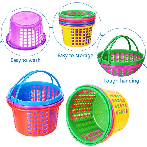48 Piezas Juego de Cestas de Huevos de Pascua Incluye 6 Cestas de Plástico de Búsqueda Huevos de Pascua con Asa 36 Huevos de Plástico de Sorpresa Rellenables Coloridos 6 Papeles Tisú Rafia