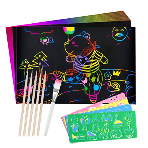 50 piezas de papel rascador para niños, con 5 rotuladores y 4 tarjetas de hormigueo mágico, regalo creativo para niñas (pequeño)