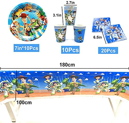 78pcs Set de Vajilla de Fiesta Toy Story 4, Toy Story para Decoraciones Para Fiestas de Cumpleaños, Juego de Cubiertos Incluye Pancarta Platos Cubiertos Servilletas Mantel para Fiesta