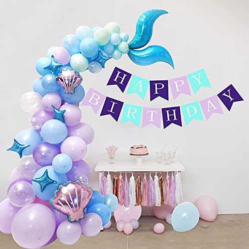 99 piezas de guirnalda de globos de látex de sirena, cola de sirena con globo de aluminio para decoración de fiesta de cumpleaños de sirena bajo el mar (azul)…