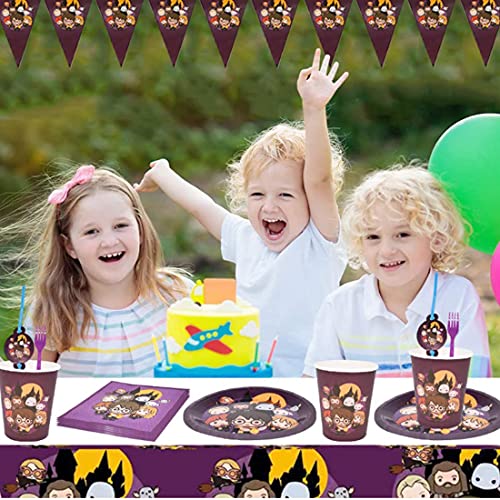 Accesorio de Decoración de Fiesta de Cumpleaño HANEL-62pcs Harry Potter Vajilla Contiene Platos Tazas Manteles Servilletas Tenedores banderín para Niños Niñas Decoración de Fiesta