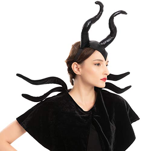 Accesorios Set Disfraz de Maléfica Reina Mala, Diadema de Cuernos Maléficos y Chal Disfraz Gótico para Halloween Cosplay