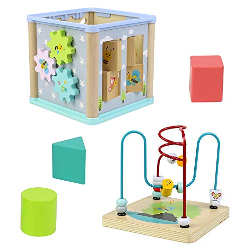 Akokie Juguetes Montessori Bebes Educativos Juegos de Madera Laberinto Cubo de Actividades 5 EN 1 Laberinto Regalos para Niños 3 4 5 6 años