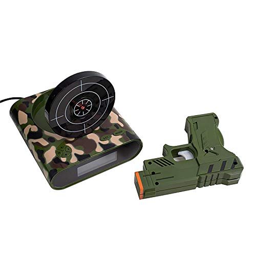 Amecty Novelty Target Alarm Clock, Reloj Despertador de Disparo por inducción infrarroja con Pistola, para niños y Adultos, Juguete de Regalo (Camuflaje)