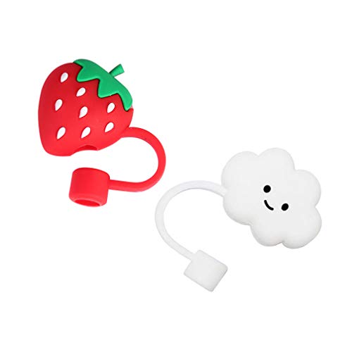 Amosfun 2 puntas de pajita de silicona para decoración de niñas al aire libre (rojo blanco)