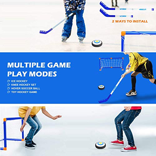 AMOYEE Hover Hockey Set Toys, Hovering Hockey Game con 2 Objetivos y Luces LED, Regalos de fútbol aéreo de Interior para 3 4 5 6 7 8 9 años Niños