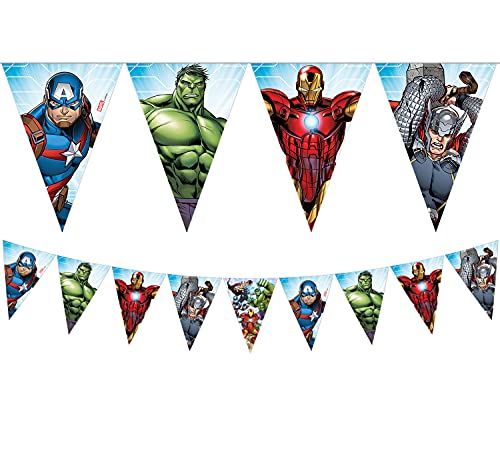 AMSCAN - Guirnalda de banderines de Los Vengadores para decoración de cumpleaños, 2,3 m, multicolor, PRS87971 , color/modelo surtido