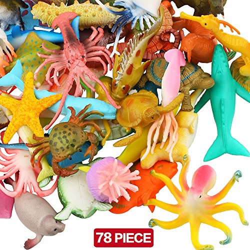 Animales Marinos, Set de Animales de Juguete de 78 Mini Criaturas Submarinas del Océano Educativas de Plástico ValeforToy Para Niños y Niñas, Regalitos y Premios de Fiestas Piñatas, Juguete Sensorial