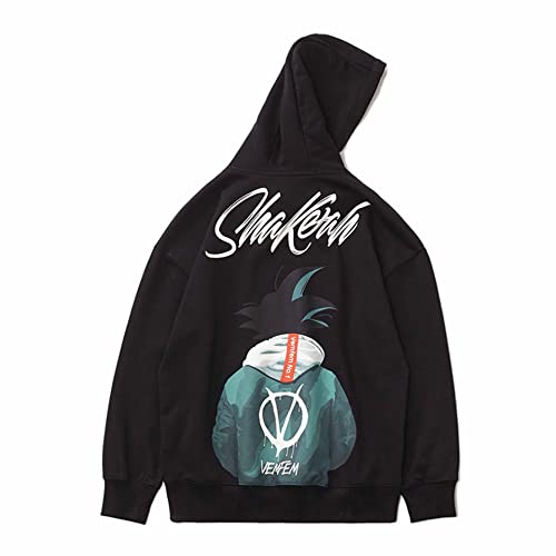 Anime Hoodie Hombres/Mujeres Sweashirt 3D Pullover Cálido Marca Niños Goku Pocket Hip Hop Streetwear Funny Coat (Color : Black, Size : M)