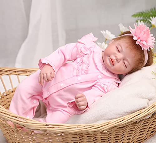 antboat Encantador Muñeca Reborn Bebé Niña 22 Pulgadas 55 cm Silicona Suave Vinilo Niña de Ojos Cerrados Muñecas Vida Real Natural Regalos de Cumpleanos Reborn Dolls