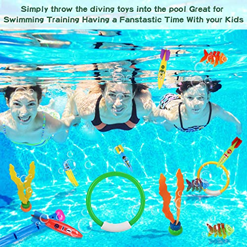 Auney Juguete de Buceo, Juguete de Piscina para Niños 26pcs, Anillos de Buceo Palos de Buceo Juguete Acuático de Natación