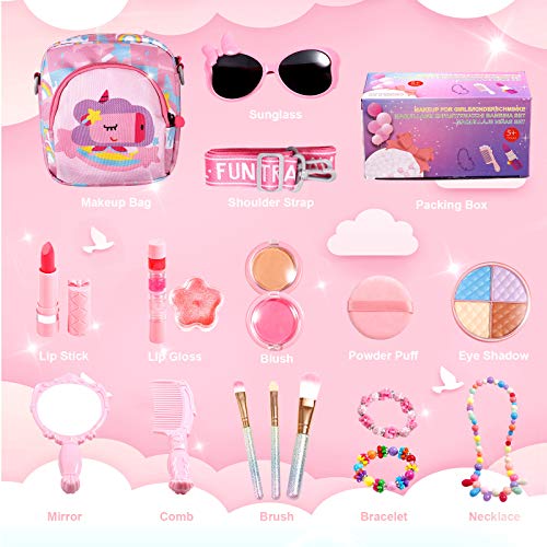 Auney Kit de Maquillaje Niñas, 18 Piezas de Juguete de Maquillaje Cosméticos Lavables, Regalo de Princesa para Niñas de 3 4 5 6 7 8 años