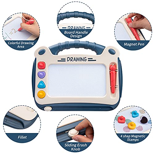 Automoness Pizarra Magnética Infantil, Almohadilla Borrable de Escritura y Dibujo con 4 Sellos y 1 Plumas,Juguetes Educativos para Niños de 3 Años