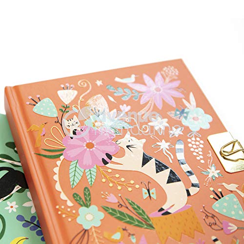 Avenue Mandarine CO206C, Diario íntimo de 240 páginas rayadas, 11 x 14 cm, cierre con candado, diseño de gatos y flores