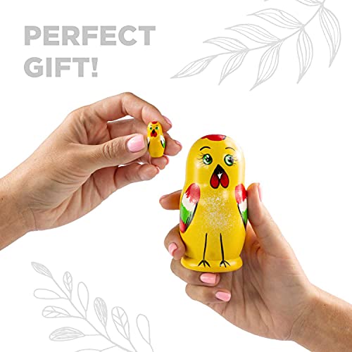 Azhna 5 piezas de animales familia anidación muñeca recuerdo Matryoshka colección decoración del hogar pintado a mano muñeca rusa 4 pulgadas muñeca apilable madera (amarillo)