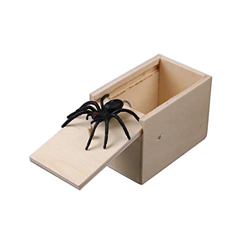 Ba30DEllylelly Broma de madera caja de caja de miedo de araña broma realista divertido sorpresa mordaza juguete juguetes complicados para Halloween