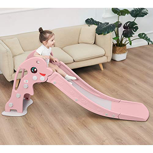 Baby Vivo Tobogán Parque para Infantil Niños Recto Diapositiva Interior y Aire Libre Juguetes Jardín Delfín - Rosa