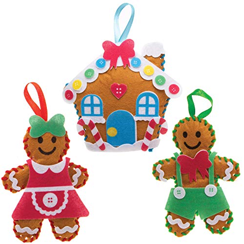 Baker Ross Kits Costura Decoración Pan de jengibre (Pack de 3) para manualidades y decoraciones navideñas
