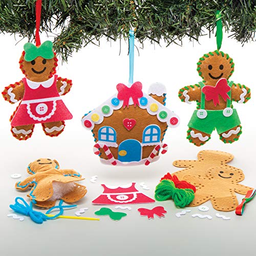 Baker Ross Kits Costura Decoración Pan de jengibre (Pack de 3) para manualidades y decoraciones navideñas