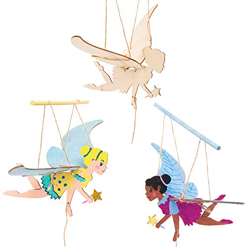 Baker Ross Kits Marionetas Voladoras de Madera Hadas - Actividad de manualidades primaverales infantiles para montar y exhibir (Paquete de 3)