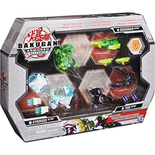 Bakugan Armored Alliance 6059292 – Paquete con 3 artículos Bakugan Ultra y Accesorios Baku-Gear, del Dibujo Animado Bakugan – Juguete Infantil a Partir de 6 años de Edad