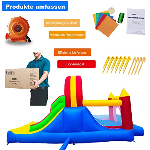 Ballsea Castillo hinchable, escalada en rocas (versión actualizada), gran pared de escalada con 2 toboganes en la parte trasera y un castillo hinchable para niños con ventilador para